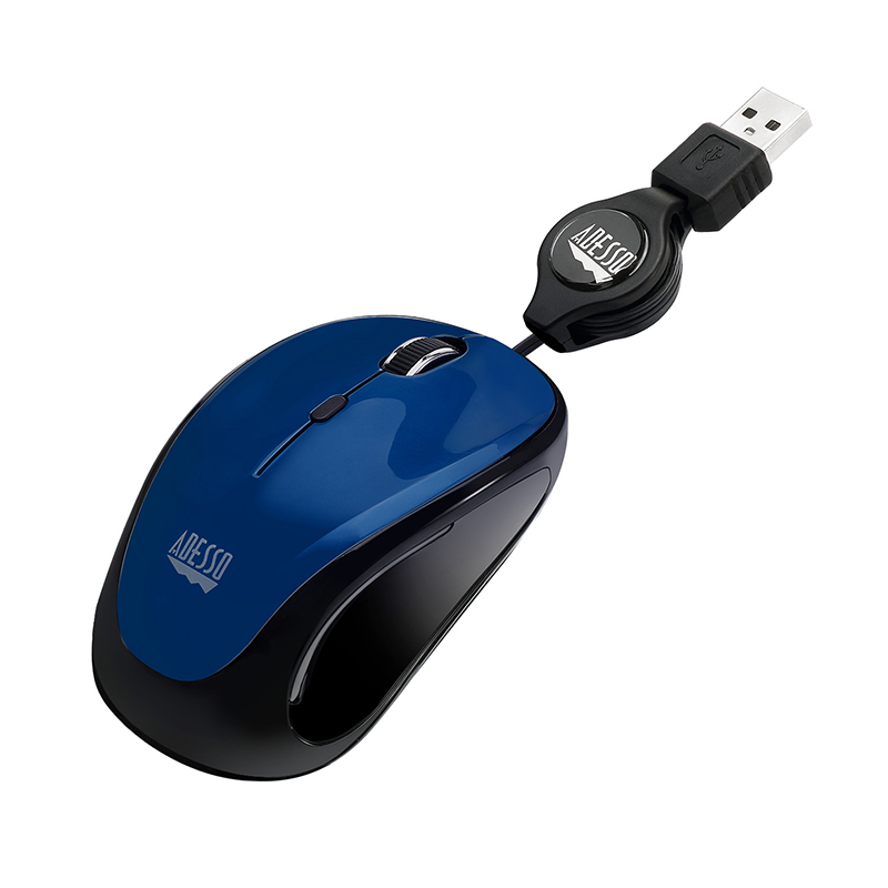 Adesso IMOUSE S8L Mouse - USB 2.0 - Optical - 3 Button(s)- Blue - Scroll Wheel-Symmetrical